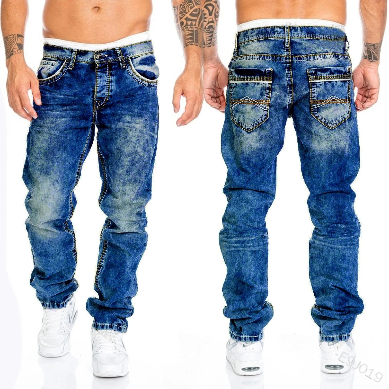 Stretch Denim Straight Pants