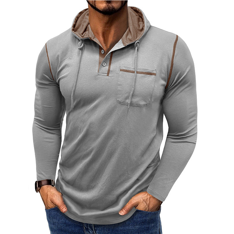 Men's Long-sleeved T-shirt Hooded Henley Shirt Outdoor Top