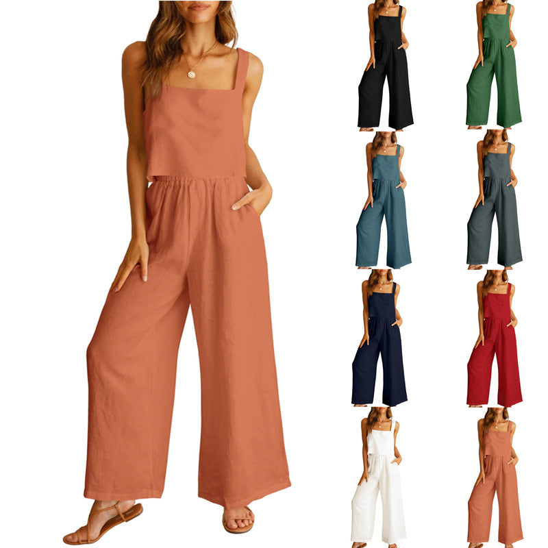 Sleeveless Wide Leg Pants Suit