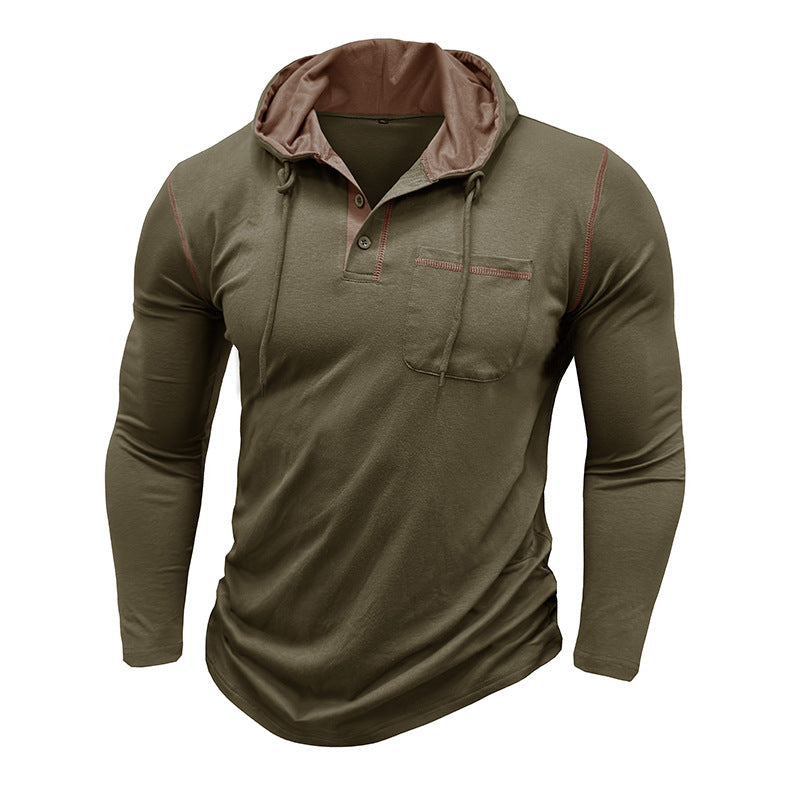 Men's Long-sleeved T-shirt Hooded Henley Shirt Outdoor Top