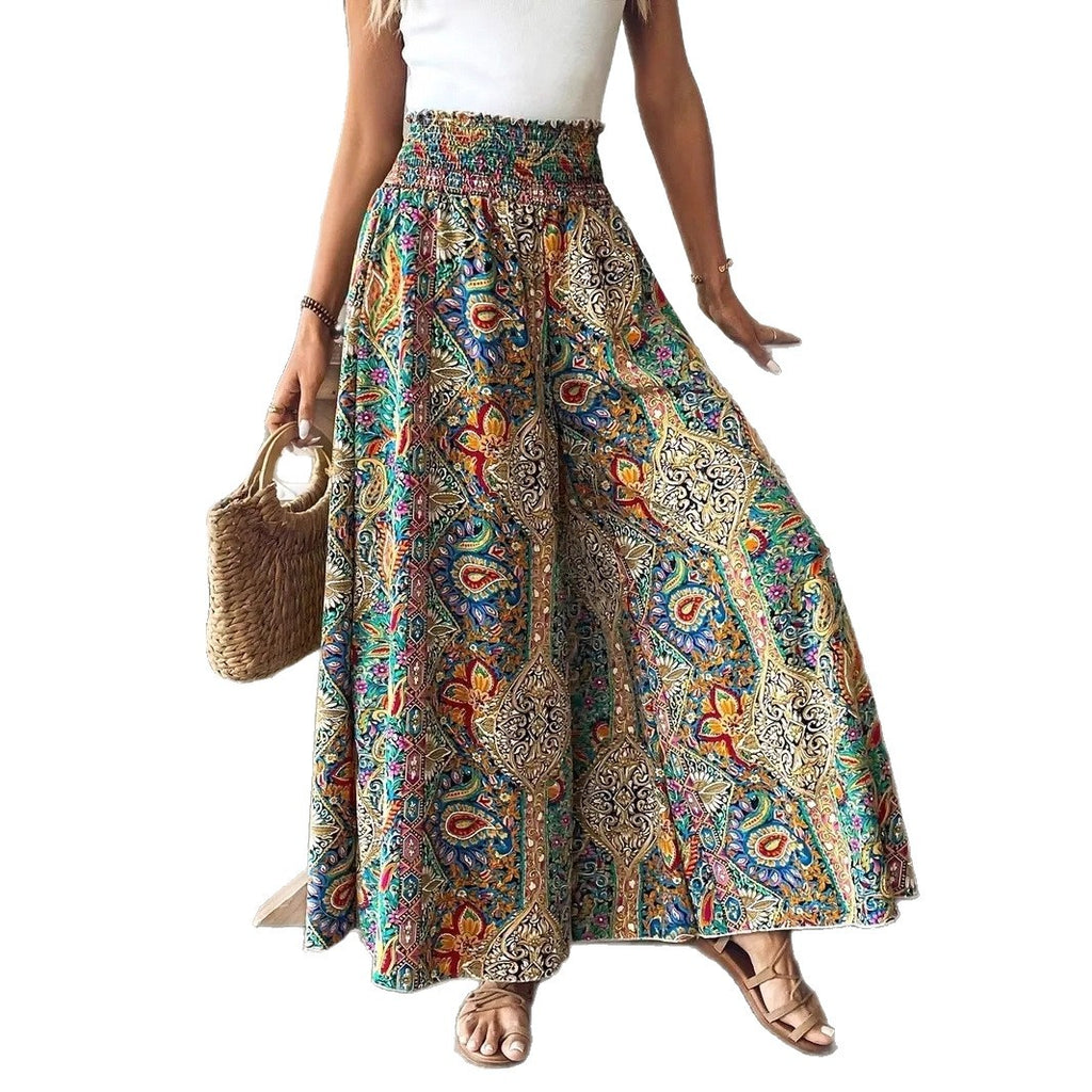New Summer Printed High-Waisted Bohemian Wide-Leg Culottes In A Vacation Style
