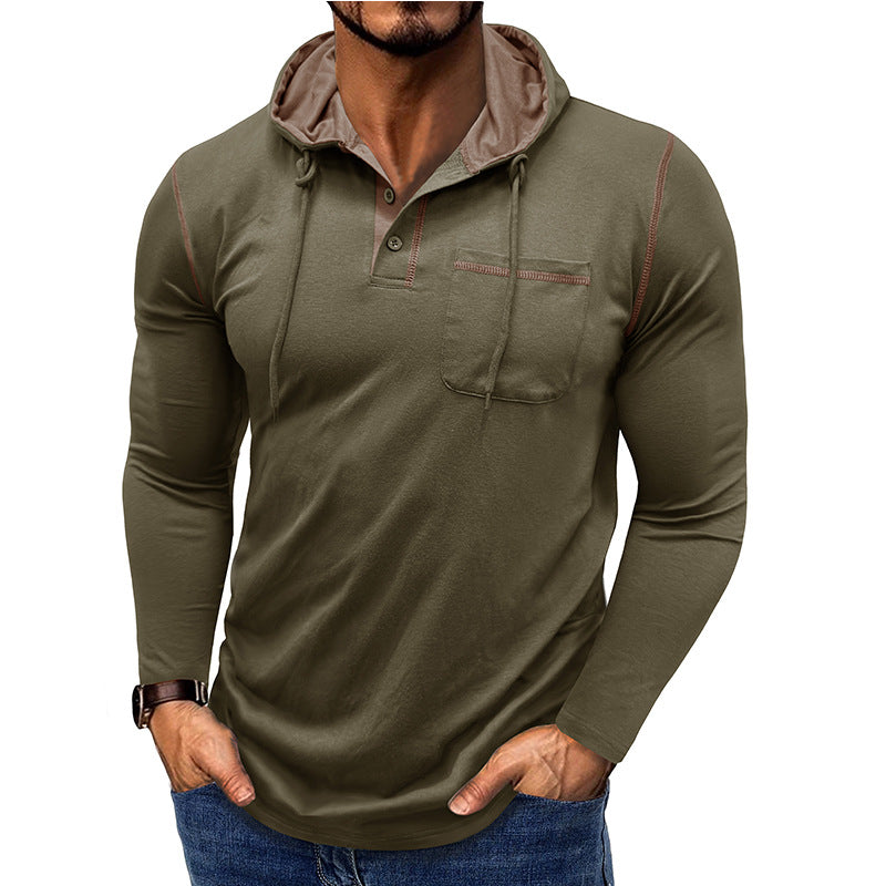 Men's Long-sleeved T-shirt Hooded Henley Shirt Outdoor Top