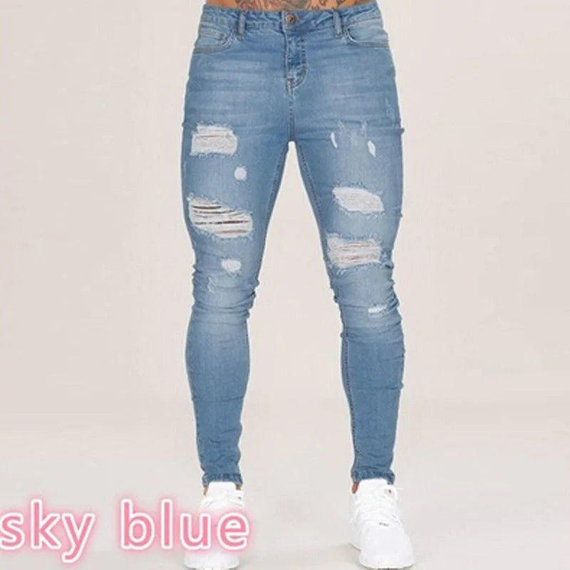 Stretch Denim Straight Pants
