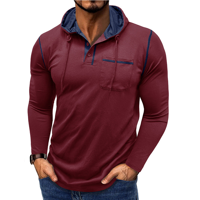 Men's Long-sleeved T-shirt Hooded Henley Shirt Outdoor Top