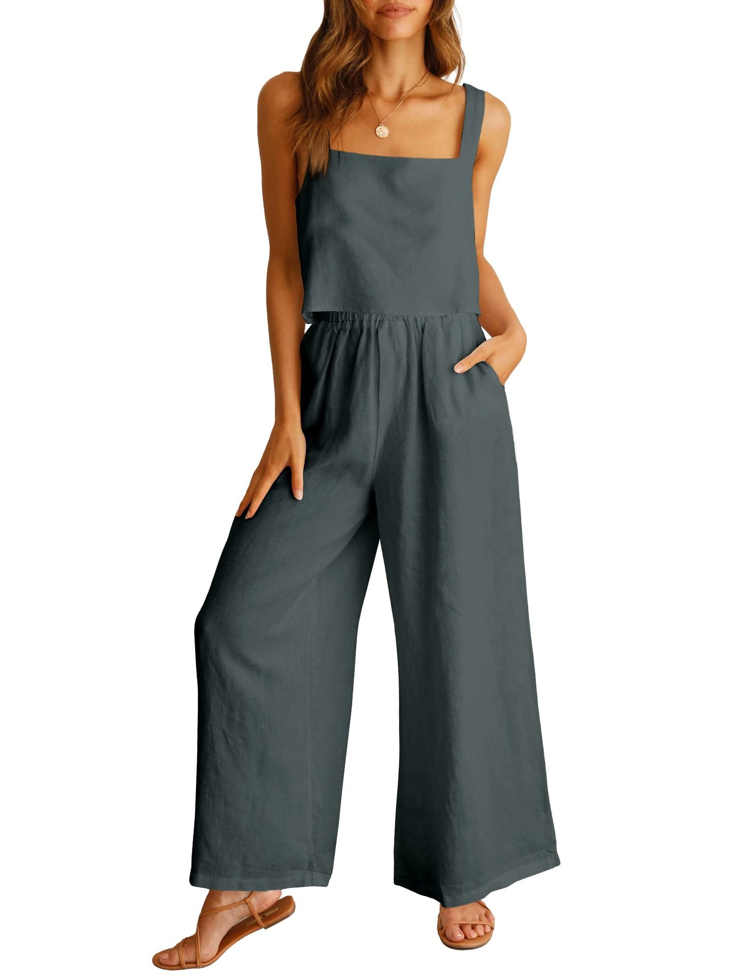 Sleeveless Wide Leg Pants Suit