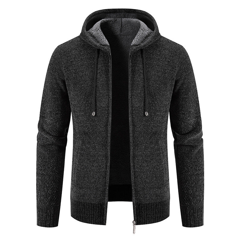 Thick Loose Casual Sweater Men's Cardigan Sweater Plus Fleece Hoodie Sweater