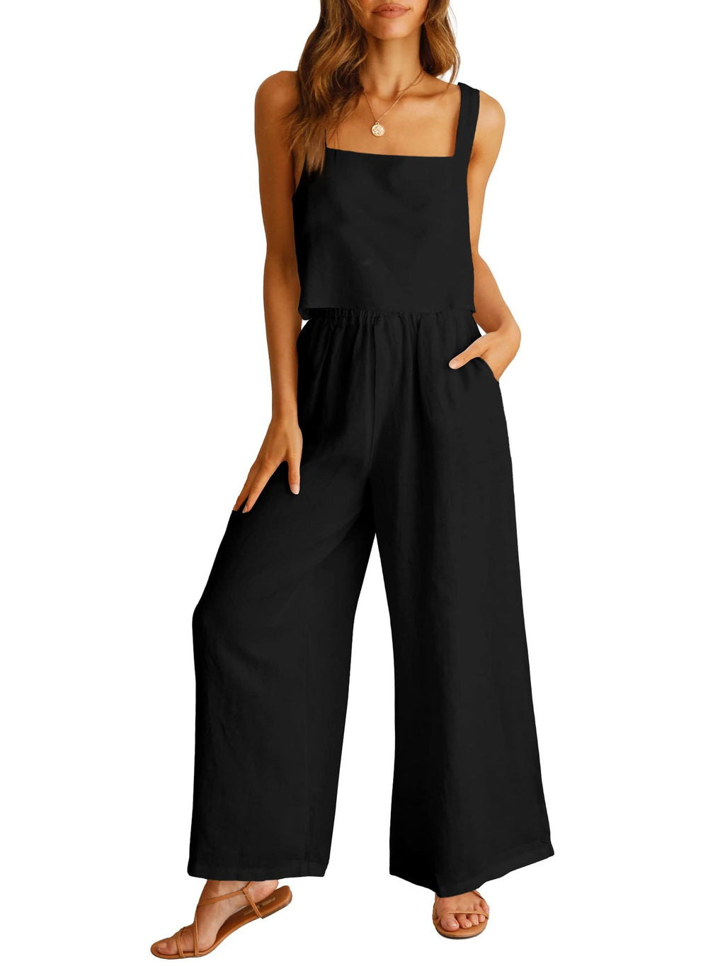 Sleeveless Wide Leg Pants Suit