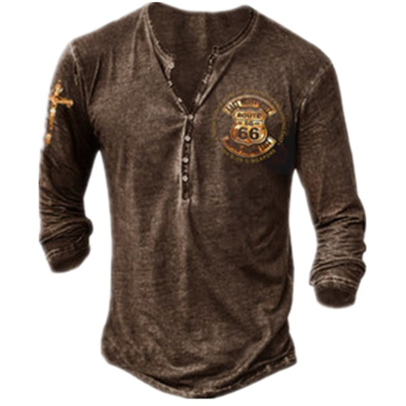 Men's Casual V-neck Long-sleeved T-shirt