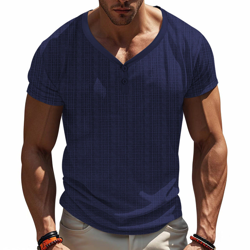 American Summer Men's V-neck Loose Breathable Short Sleeve