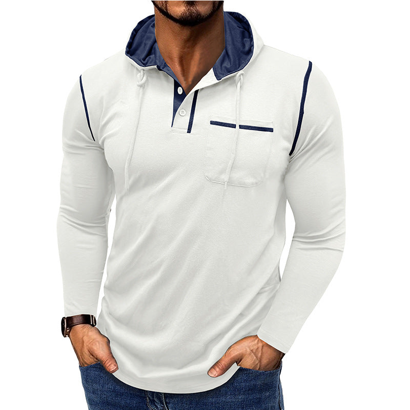 Men's Long-sleeved T-shirt Hooded Henley Shirt Outdoor Top