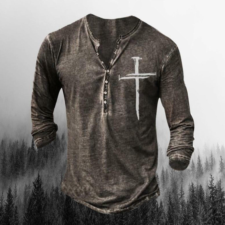 Men's Casual V-neck Long-sleeved T-shirt