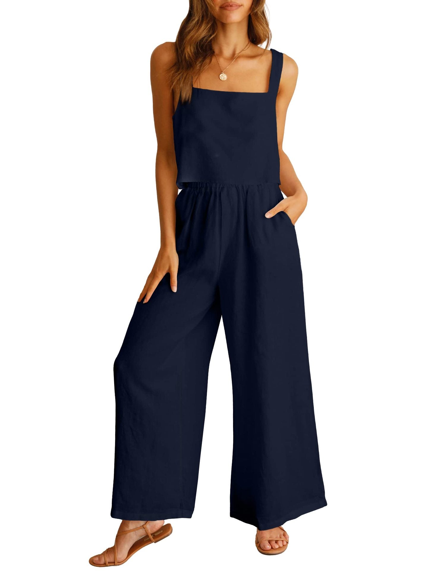 Sleeveless Wide Leg Pants Suit