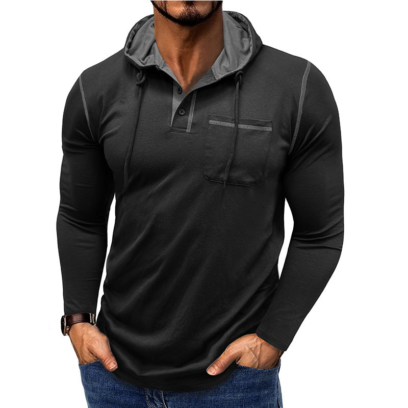 Men's Long-sleeved T-shirt Hooded Henley Shirt Outdoor Top