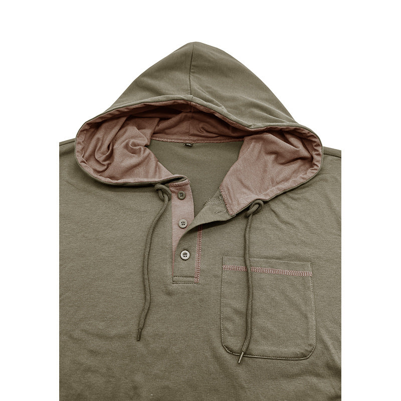 Men's Long-sleeved T-shirt Hooded Henley Shirt Outdoor Top