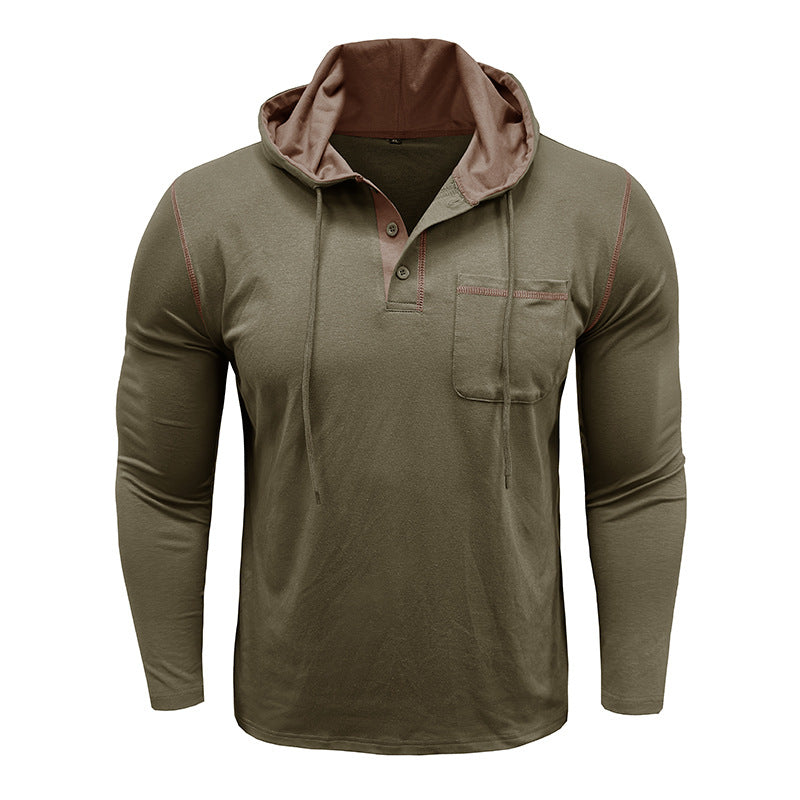 Men's Long-sleeved T-shirt Hooded Henley Shirt Outdoor Top
