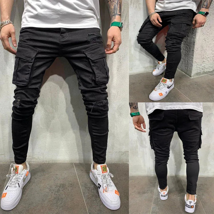 Stretch Denim Straight Pants