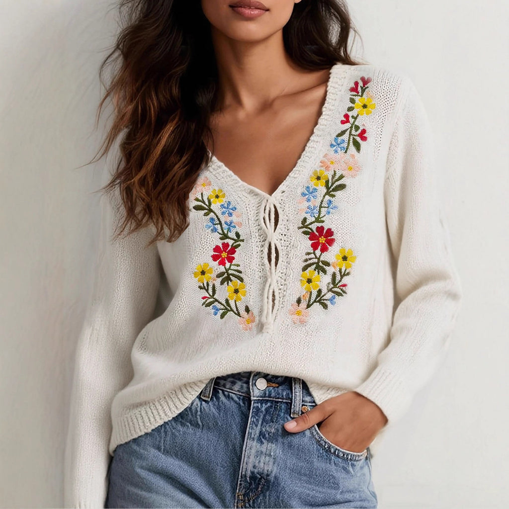 Retro Handmade Flower Loose All-matching Top