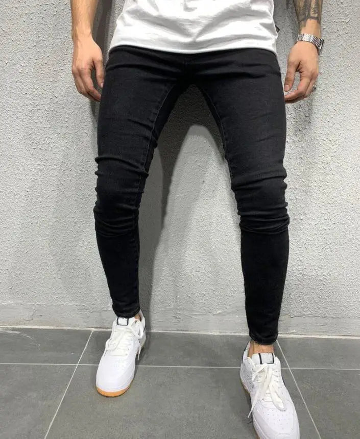 Stretch Denim Straight Pants