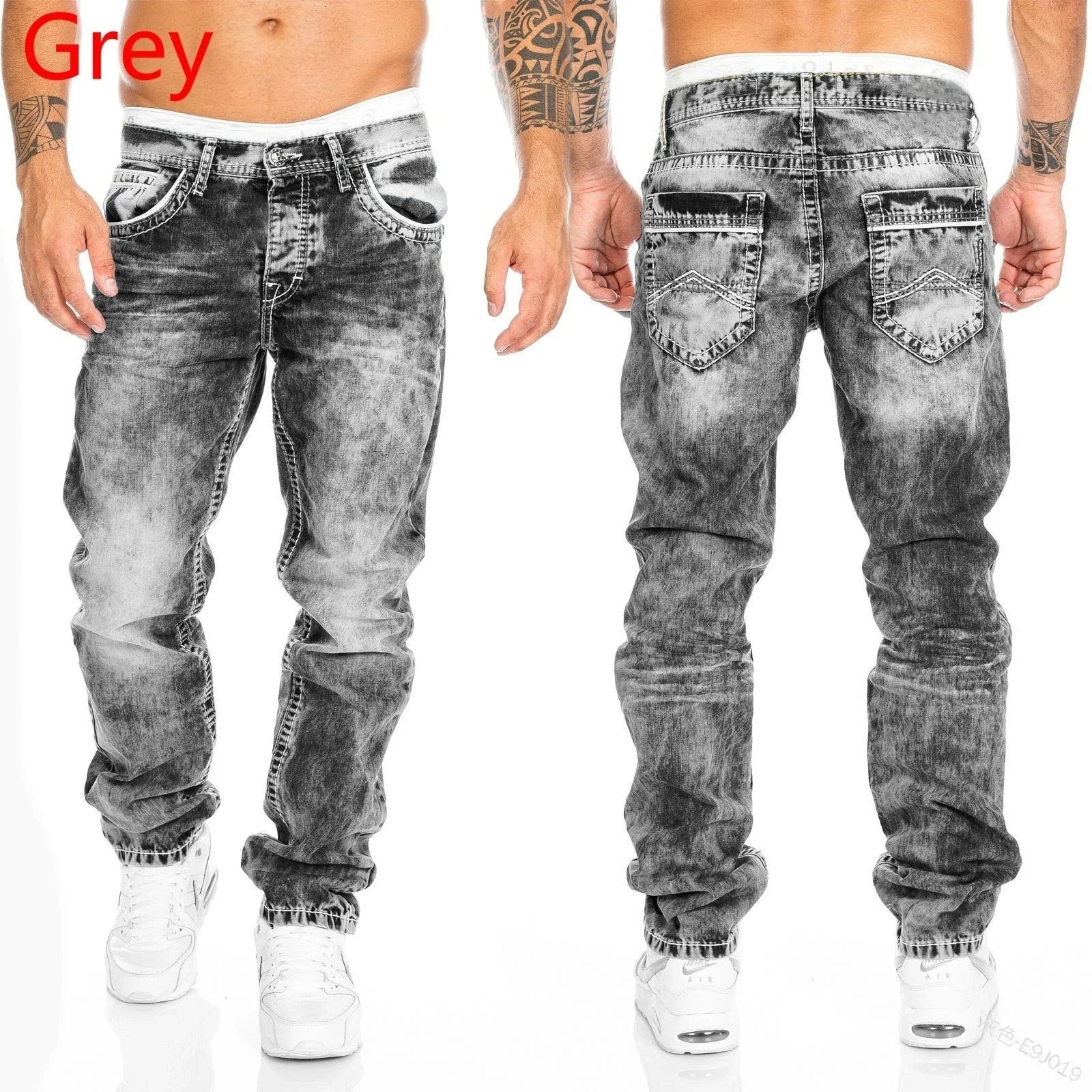 Stretch Denim Straight Pants