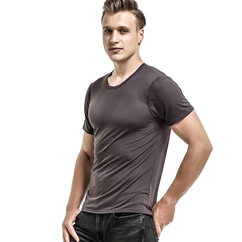 Men's T-shirt Mesh Ice Silk V-neck Solid Color Bottoming Shirt