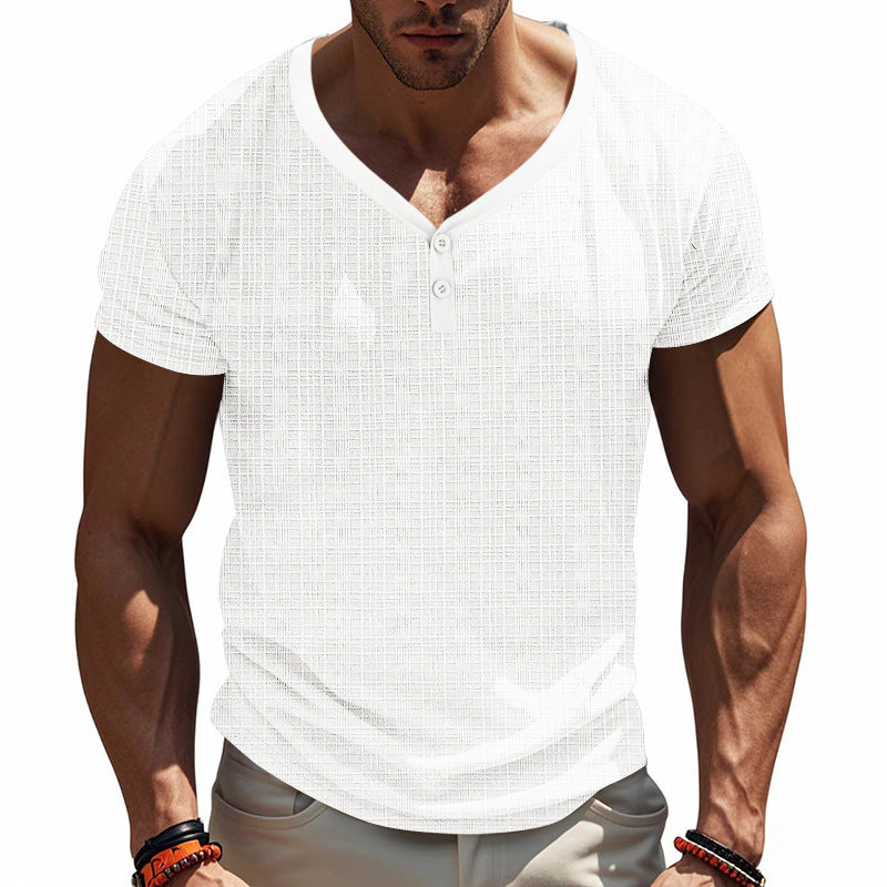 American Summer Men's V-neck Loose Breathable Short Sleeve