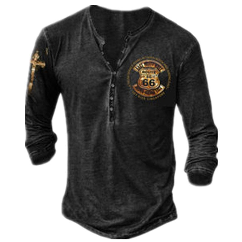 Men's Casual V-neck Long-sleeved T-shirt