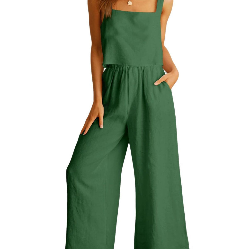 Sleeveless Wide Leg Pants Suit