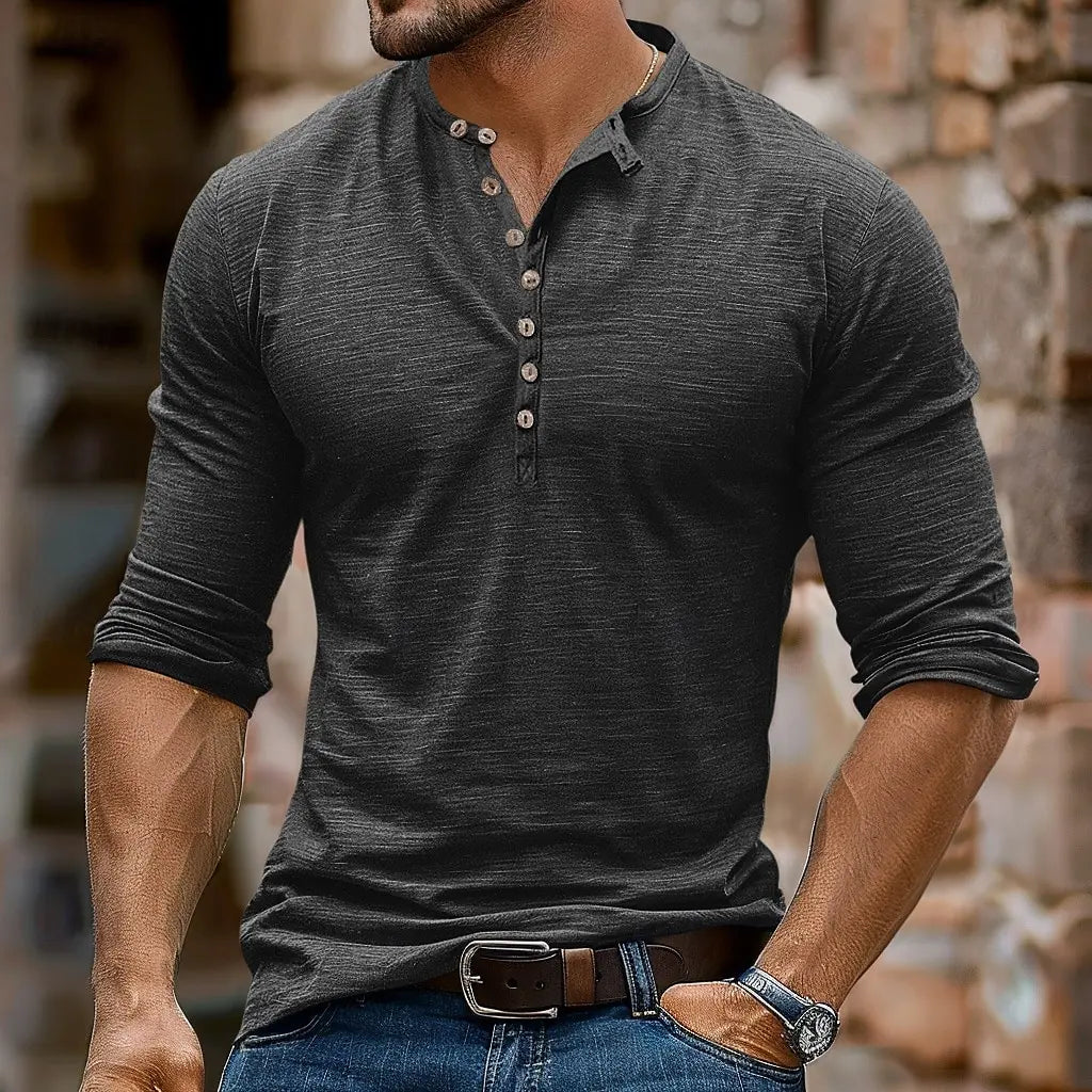 Vintage Henley Shirt Solid Color