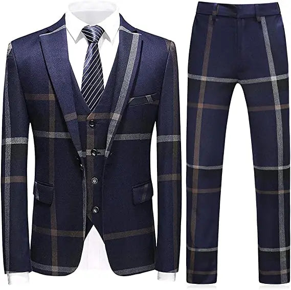 Mens Suits 3 Piece Check Plaid
