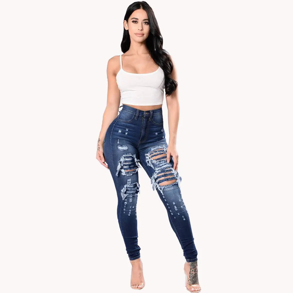 High Waist Ripped Jeans For Women Stretch Skinny Denim