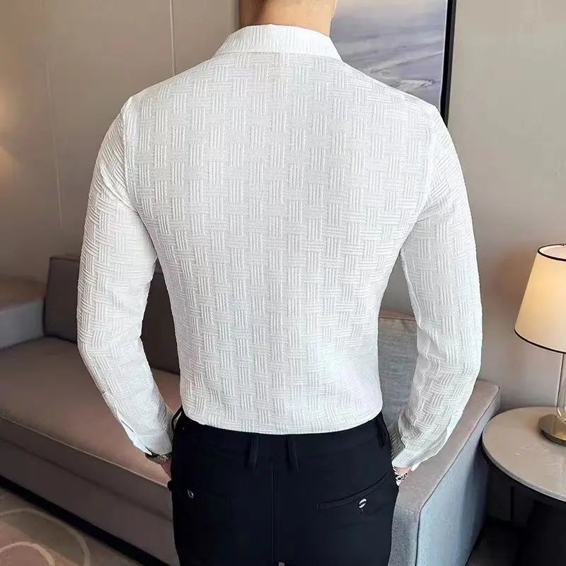 Fashion Lapel Button Solid Color Business Shirt
