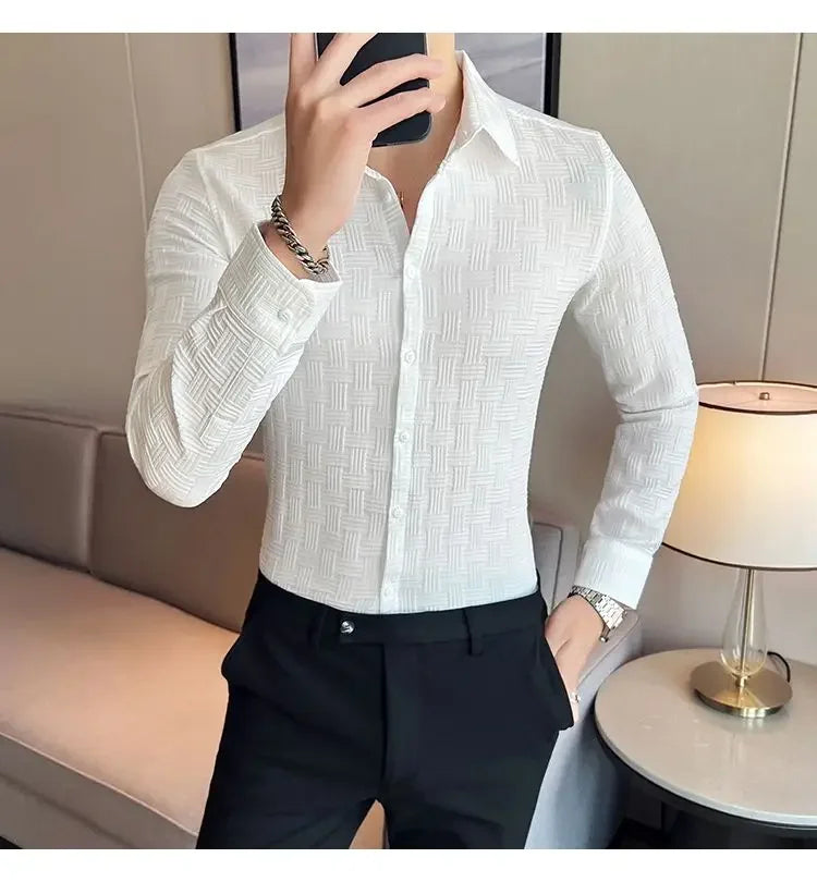 Fashion Lapel Button Solid Color Business Shirt