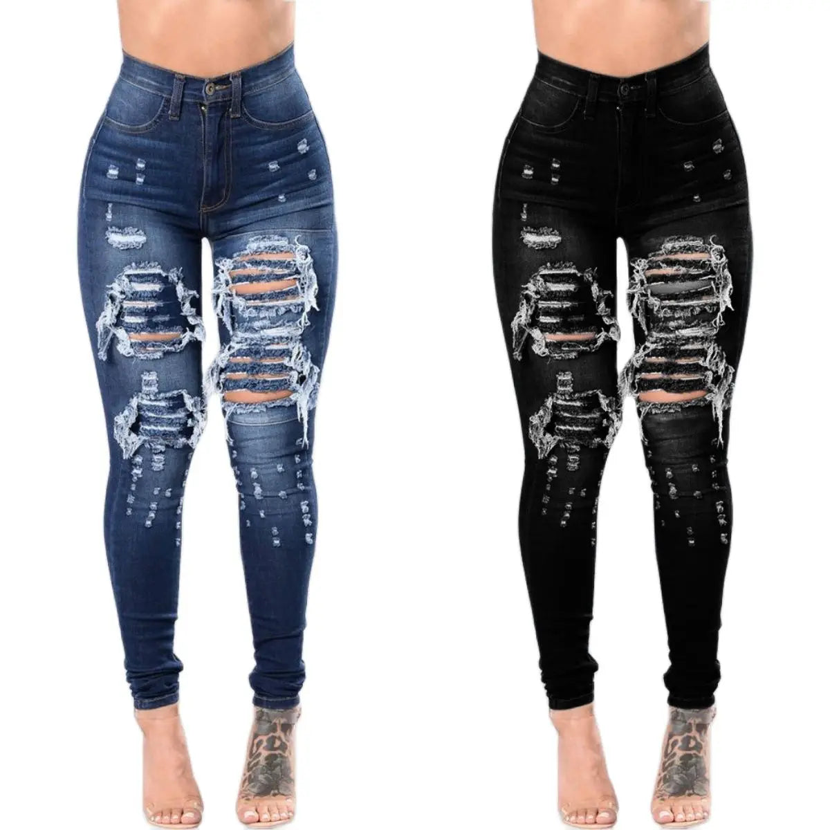 High Waist Ripped Jeans For Women Stretch Skinny Denim