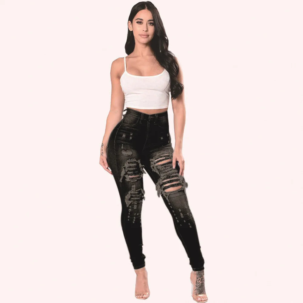 High Waist Ripped Jeans For Women Stretch Skinny Denim