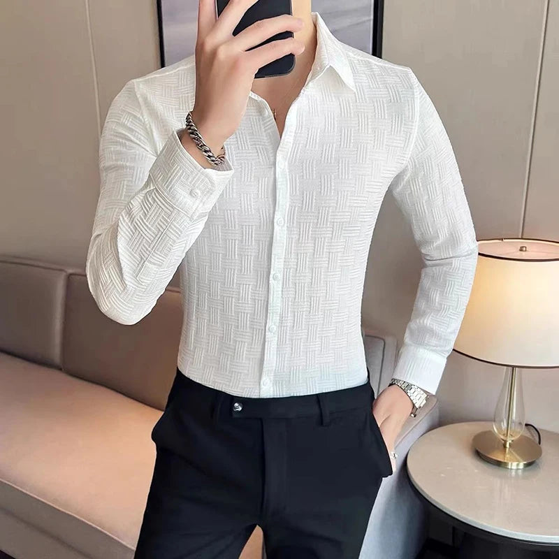 Fashion Lapel Button Solid Color Business Shirt