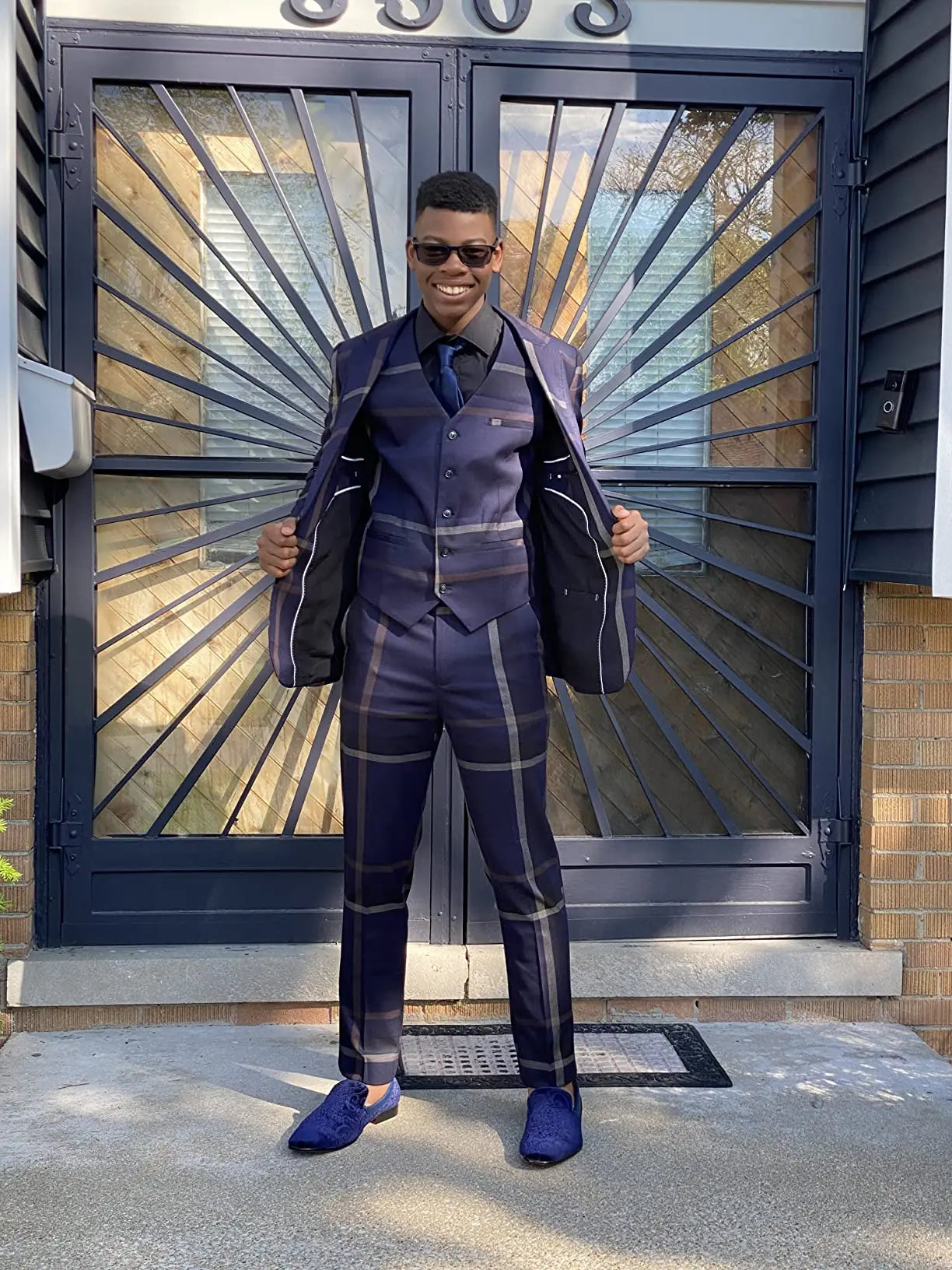 Mens Suits 3 Piece Check Plaid