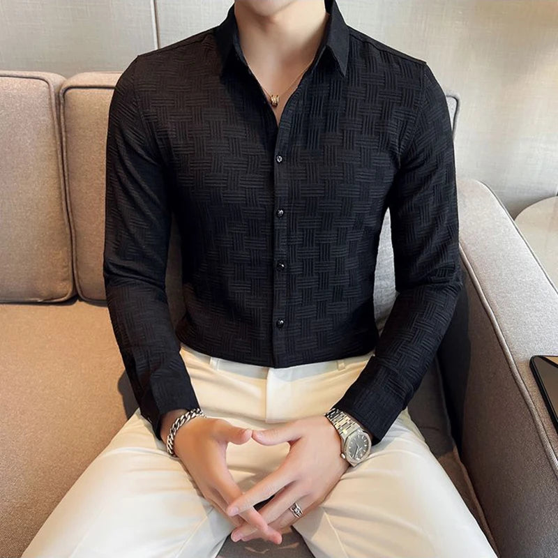 Fashion Lapel Button Solid Color Business Shirt