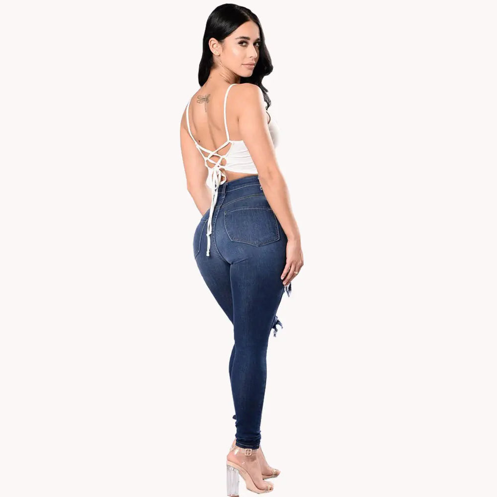 High Waist Ripped Jeans For Women Stretch Skinny Denim