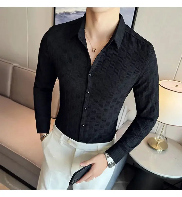 Fashion Lapel Button Solid Color Business Shirt