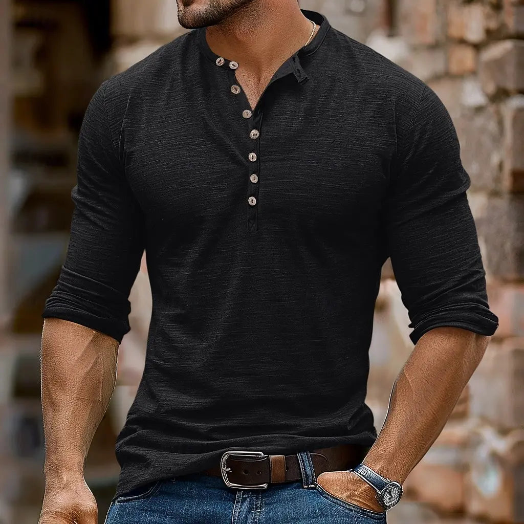 Vintage Henley Shirt Solid Color