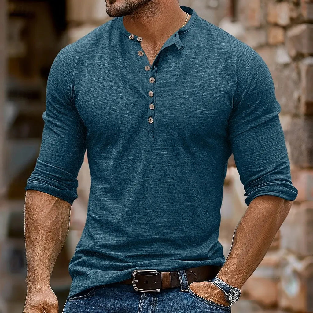 Vintage Henley Shirt Solid Color