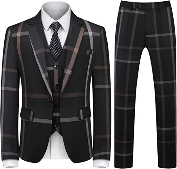 Mens Suits 3 Piece Check Plaid