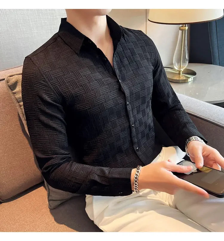 Fashion Lapel Button Solid Color Business Shirt