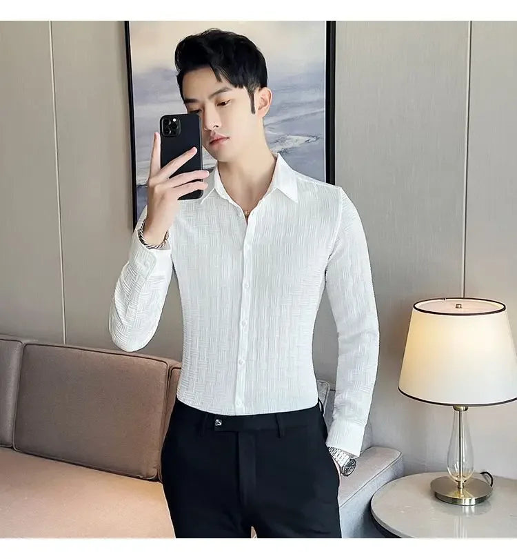 Fashion Lapel Button Solid Color Business Shirt