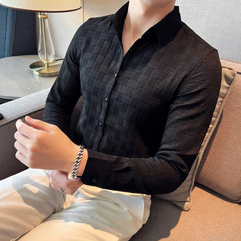 Fashion Lapel Button Solid Color Business Shirt