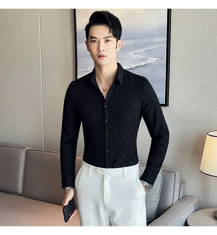 Fashion Lapel Button Solid Color Business Shirt