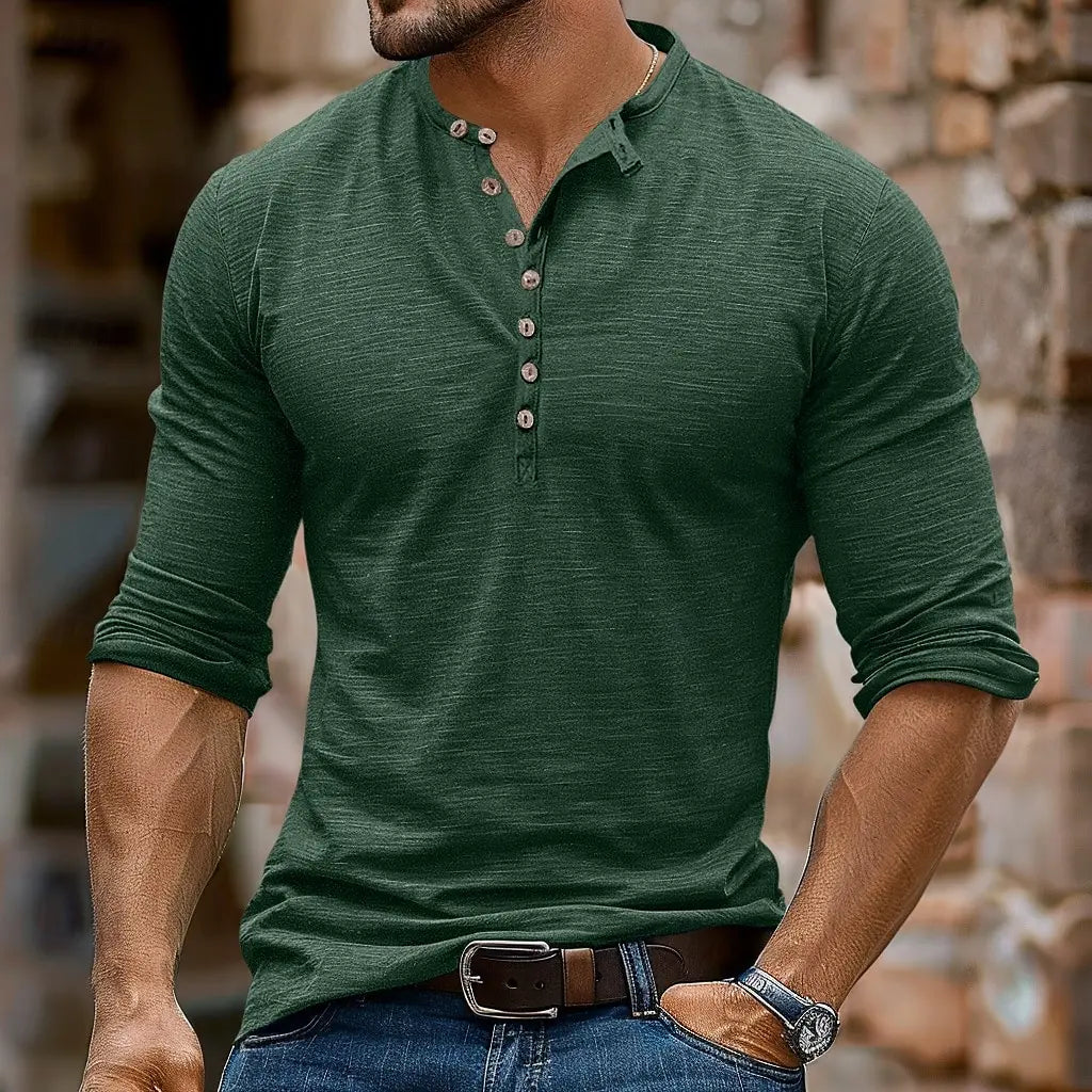 Vintage Henley Shirt Solid Color