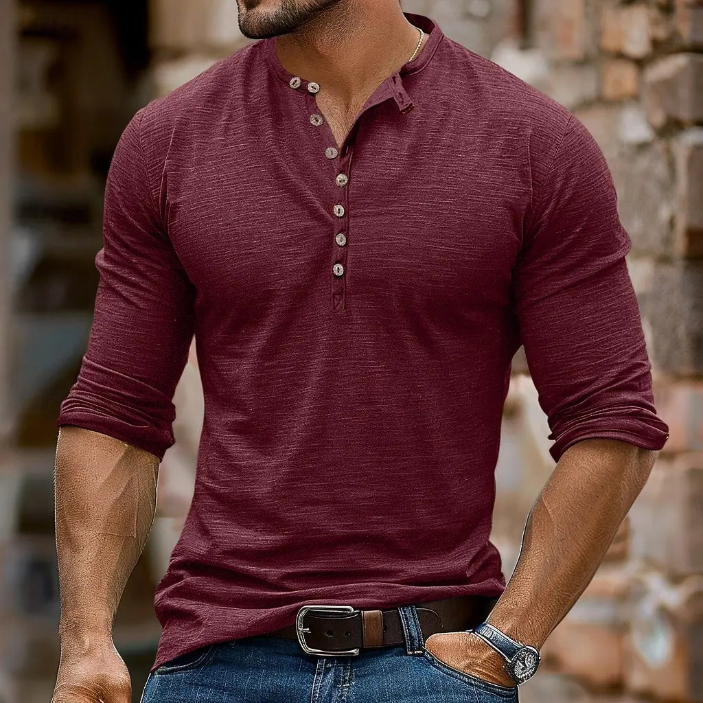 Vintage Henley Shirt Solid Color