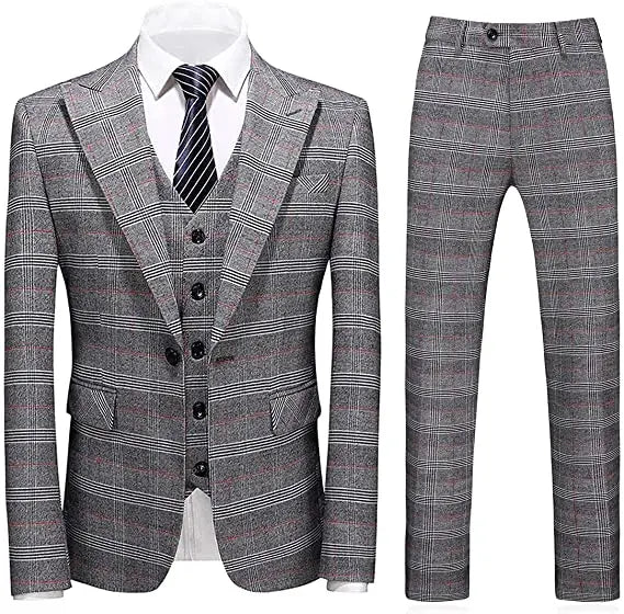 Mens Suits 3 Piece Check Plaid