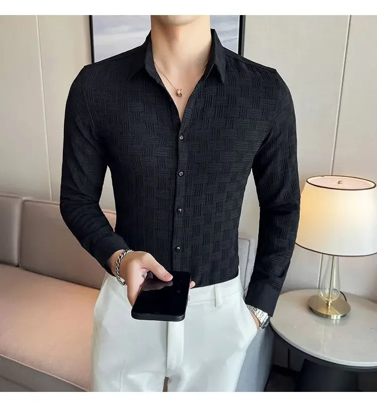 Fashion Lapel Button Solid Color Business Shirt